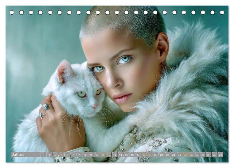 Produktbild: Frauen in beeindruckender Kleidermode - Mit Tieren (Tischkalender 2026 DIN A5 quer), CALVENDO Monatskalender