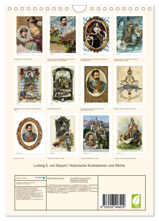 Produktbild: Ludwig II. von Bayern: Historische Illustrationen und Stiche (Wandkalender 2026 DIN A4 hoch), CALVENDO Monatskalender