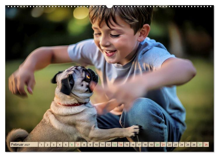 Produktbild: Der kleine Mops-Kalender (Wandkalender 2027 DIN A2 quer), CALVENDO Monatskalender