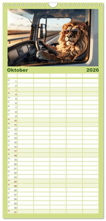 Produktbild: Familienplaner 2026 - Tierisch lustige LKW-Fahrer mit 5 Spalten (Wandkalender, 21 x 45 cm) CALVENDO