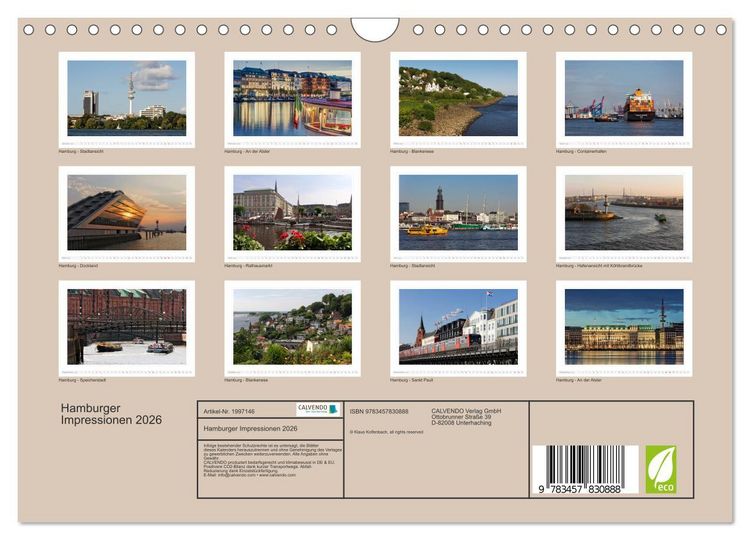 Produktbild: Hamburger Impressionen 2026 (Wandkalender 2026 DIN A4 quer), CALVENDO Monatskalender
