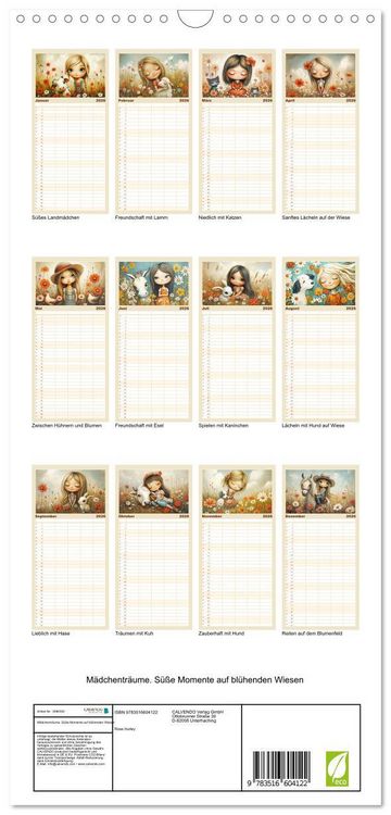Produktbild: Familienplaner 2026 - M&auml;dchentr&auml;ume. S&uuml;&szlig;e Momente auf bl&uuml;henden Wiesen mit 5 Spalten (Wandkalender, 21 x 45 cm) CALVENDO