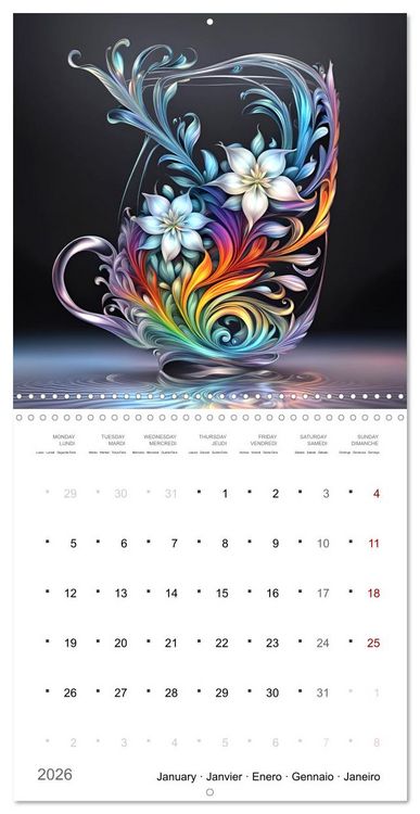 Produktbild: Fleurs en verre color&eacute; (Calendrier mural carr&eacute; 2026 30x30 cm) Calendrier double avec une page pour vos prises de notes