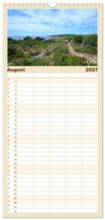 Produktbild: Familienplaner 2027 - Menorca, die sch&ouml;ne Schwester mit 5 Spalten (Wandkalender, 21 x 45 cm) CALVENDO
