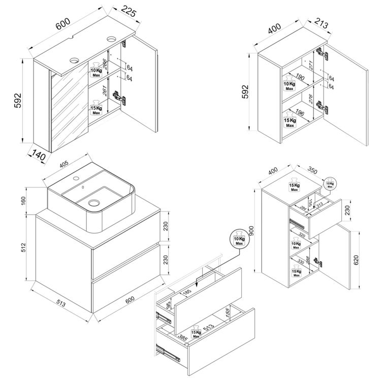 Produktbild: 5 tlg. Badm&ouml;bel-Set mit Waschbecken Cosila-A 60 cm