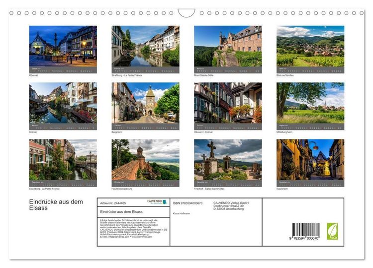 Produktbild: Eindr&uuml;cke aus dem Elsass (Wandkalender 2027 DIN A3 quer), CALVENDO Monatskalender