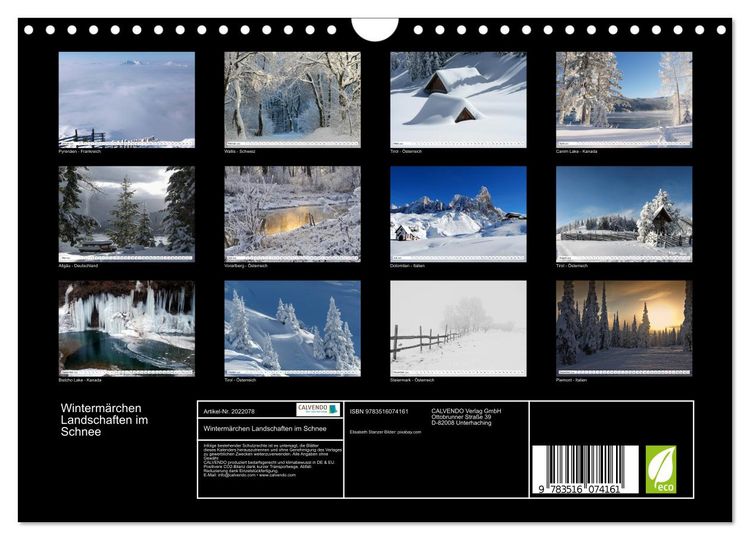 Produktbild: Winterm&auml;rchen Landschaften im Schnee (Wandkalender 2026 DIN A4 quer), CALVENDO Monatskalender