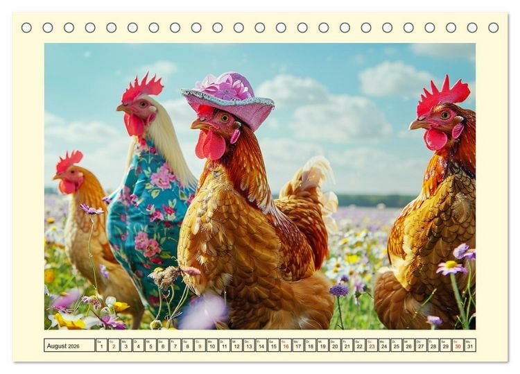 Produktbild: Lustige Federvieh-Fashion. Modische Abenteuer auf dem Bauernhof (Tischkalender 2026 DIN A5 quer), CALVENDO Monatskalender