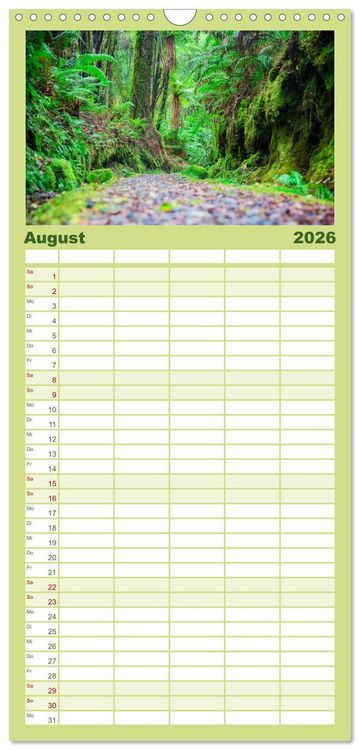 Produktbild: Familienplaner 2026 - Traumhafte Wege - Unterwegs auf Neuseelands S&uuml;dinsel mit 5 Spalten (Wandkalender, 21 x 45 cm) CALVENDO