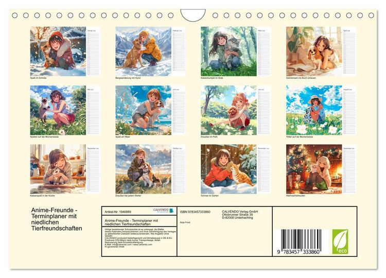Produktbild: Anime-Freunde - Terminplaner mit niedlichen Tierfreundschaften (Wandkalender 2026 DIN A4 quer), CALVENDO Monatskalender