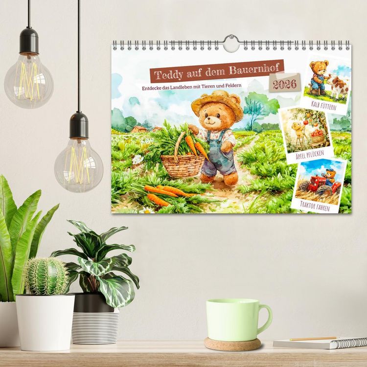 Produktbild: Teddy auf dem Bauernhof - Entdecke das Landleben mit Tieren und Feldern (Wandkalender 2026 DIN A4 quer), CALVENDO Monatskalender