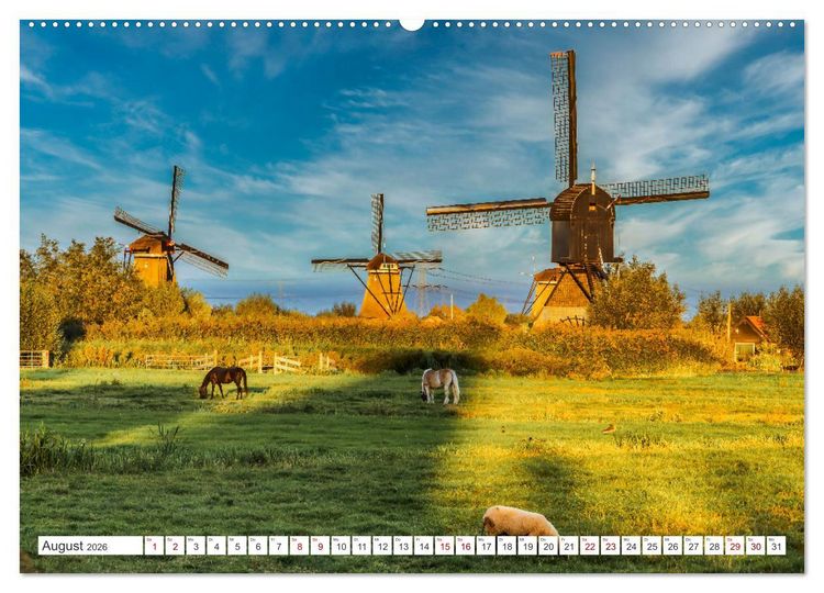 Produktbild: Die Windm&uuml;hlen von Kinderdijk - UNESCO Welterbe (hochwertiger Premium Wandkalender 2026 DIN A2 quer), Kunstdruck in Hochglanz