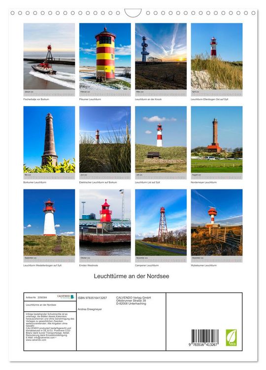 Produktbild: Leuchtt&uuml;rme an der Nordsee (Wandkalender 2026 DIN A3 hoch), CALVENDO Monatskalender