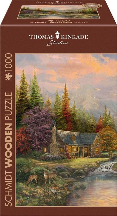 Produktbild: Schmidt Spiele 59799 - Bergkulisse mit Bach, Puzzle Thomas Kinkade 1.000 Teile - Holzpuzzle