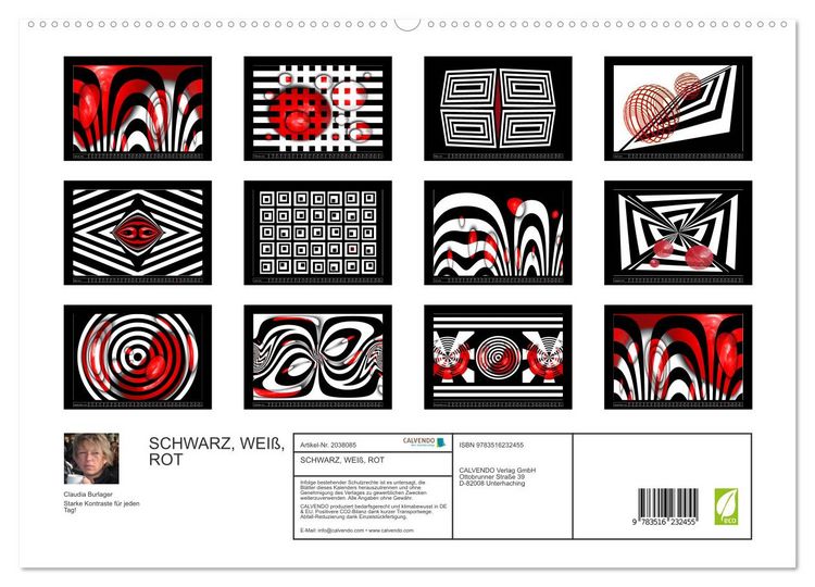 Produktbild: SCHWARZ, WEI&szlig;, ROT (hochwertiger Premium Wandkalender 2026 DIN A2 quer), Kunstdruck in Hochglanz