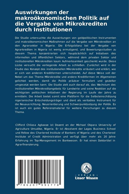 Produktbild: Auswirkungen der makro&ouml;konomischen Politik auf die Vergabe von Mikrokrediten durch Institutionen