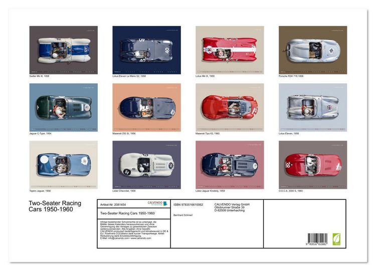 Produktbild: Two-Seater Racing Cars 1950-1960 (Wandkalender 2026 DIN A2 quer), CALVENDO Monatskalender