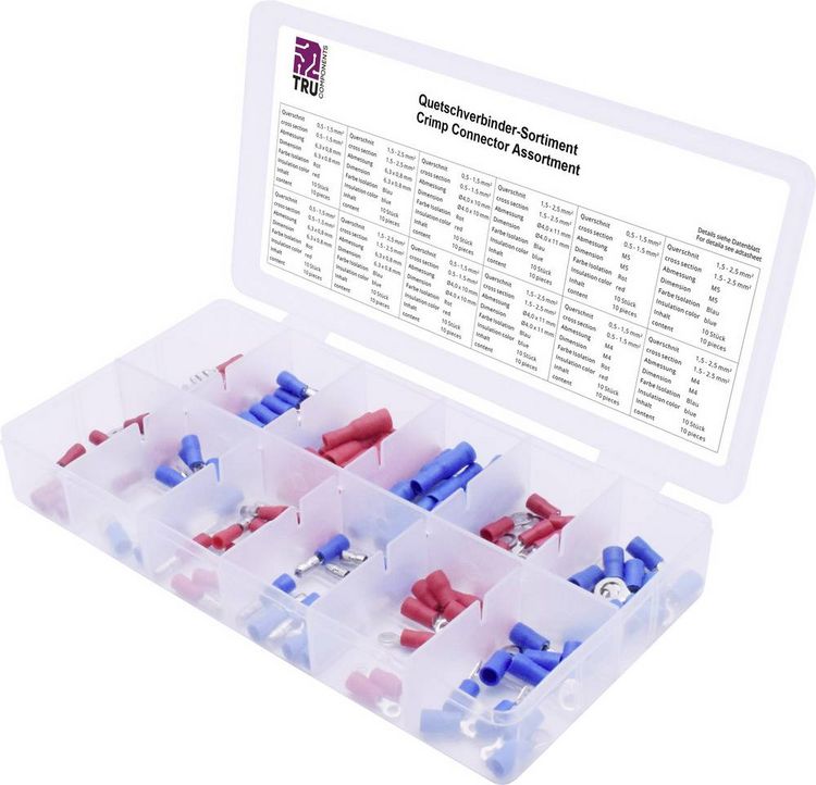 Produktbild: TRU COMPONENTS T1904C071 Quetschverbinder-Sortiment 0.50mm&sup2; 2.50mm&sup2; Rot, Blau 120 Teile
