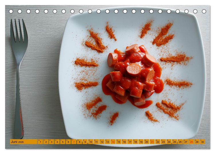 Produktbild: Currywurst Kalender - Das Berliner Kultgericht f&uuml;r Fleischliebhaber (Tischkalender 2026 DIN A5 quer), CALVENDO Monatskalender