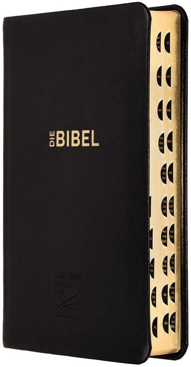 Produktbild: Schlachter 2000 Bibel - Taschenausgabe (Softcover, schwarz, Goldschnitt, Griffregister) - mit Produktionsmangel