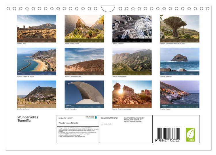 Produktbild: Wundervolles Teneriffa (Wandkalender 2026 DIN A4 quer), CALVENDO Monatskalender