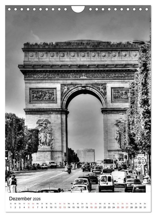 Produktbild: Paris schwarz wei&szlig; 2026 (Wandkalender 2026 DIN A4 hoch), CALVENDO Monatskalender