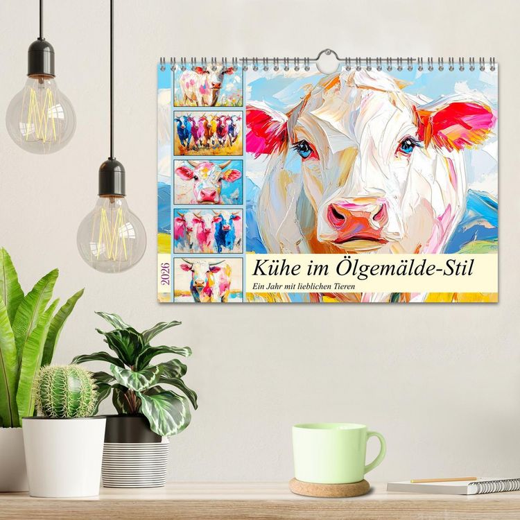 Produktbild: K&uuml;he im &Ouml;lgem&auml;lde-Stil. Ein Jahr mit lieblichen Tieren (Wandkalender 2026 DIN A4 quer), CALVENDO Monatskalender