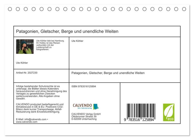 Produktbild: Patagonien, Gletscher, Berge und unendliche Weiten (Tischkalender 2026 DIN A5 quer), CALVENDO Monatskalender