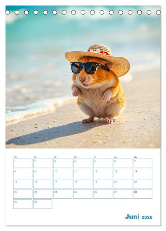 Produktbild: Holiday Hamster - Urlaubsfeeling pur mit sonnigen KI Hamstern (Tischkalender 2026 DIN A5 hoch), CALVENDO Monatskalender