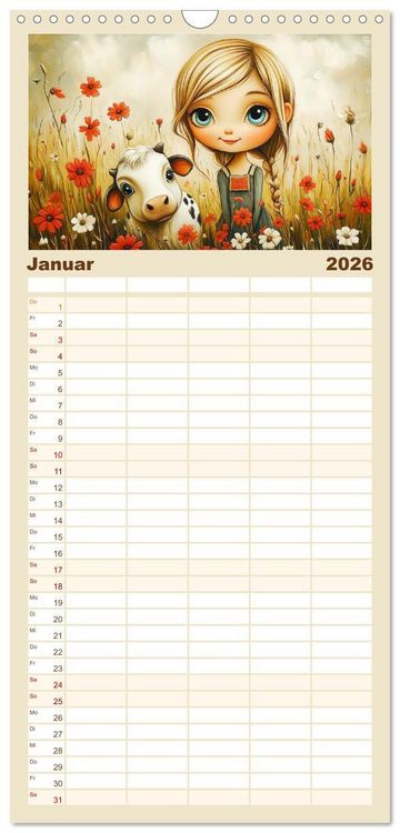 Produktbild: Familienplaner 2026 - M&auml;dchentr&auml;ume. S&uuml;&szlig;e Momente auf bl&uuml;henden Wiesen mit 5 Spalten (Wandkalender, 21 x 45 cm) CALVENDO