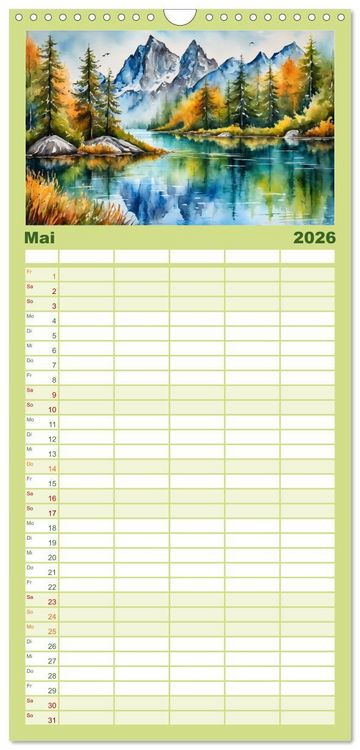 Produktbild: Familienplaner 2026 - Sehnsucht Berge mit 5 Spalten (Wandkalender, 21 x 45 cm) CALVENDO