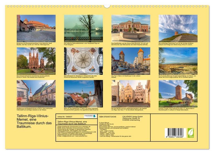 Produktbild: Tallinn-Riga-Vilnius-Memel, eine Traumreise durch das Baltikum. (hochwertiger Premium Wandkalender 2026 DIN A2 quer), Kunstdruck in Hochglanz