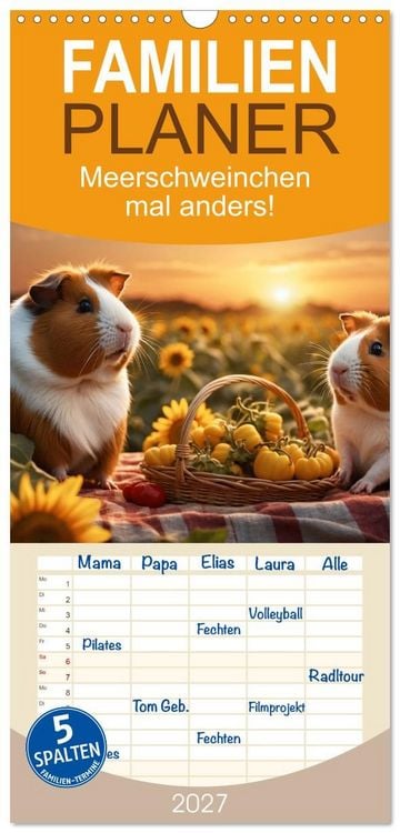 Produktbild: Familienplaner 2027 - Meerschweinchen mal anders! mit 5 Spalten (Wandkalender, 21 x 45 cm) CALVENDO
