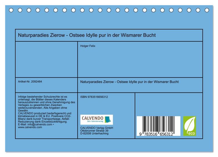 Produktbild: Naturparadies Zierow - Ostsee Idylle pur in der Wismarer Bucht (Tischkalender 2026 DIN A5 quer), CALVENDO Monatskalender
