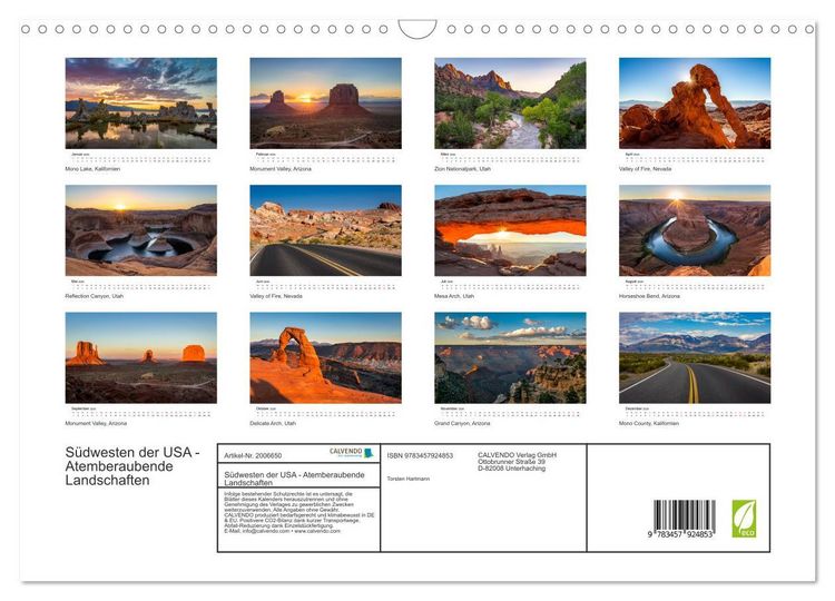 Produktbild: S&uuml;dwesten der USA - Atemberaubende Landschaften (Wandkalender 2026 DIN A3 quer), CALVENDO Monatskalender