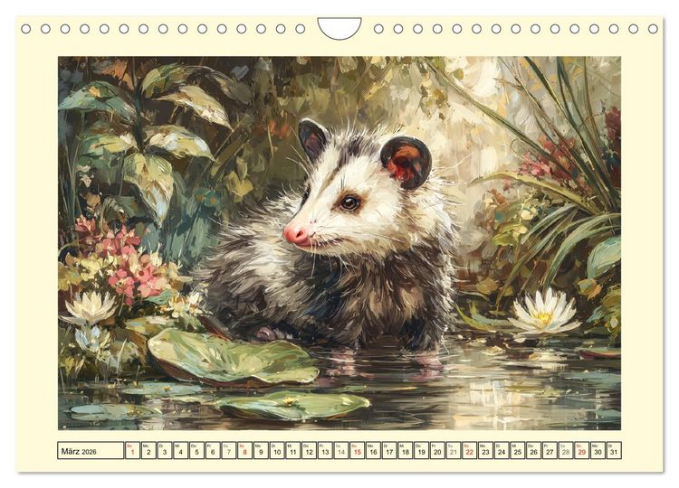 Produktbild: Opossums. Faszinierende Beutelratten in &Ouml;loptik (Wandkalender 2026 DIN A4 quer), CALVENDO Monatskalender