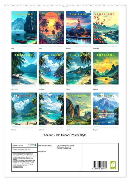 Produktbild: Thailand - Old School Poster Style (hochwertiger Premium Wandkalender 2026 DIN A2 hoch), Kunstdruck in Hochglanz