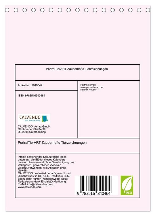 Produktbild: PortraiTierART Zauberhafte Tierzeichnungen (Tischkalender 2026 DIN A5 hoch), CALVENDO Monatskalender