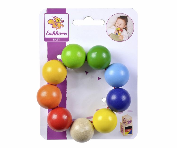 Produktbild: Eichhorn 100017042 - 9 Bunte Kugeln, Greifling, Ring, Buchenholz,