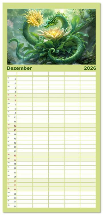 Produktbild: Familienplaner 2026 - Mythos trifft Botanik &ndash; Die geheimnisvollen Drachenpflanzen mit 5 Spalten (Wandkalender, 21 x 45 cm) CALVENDO