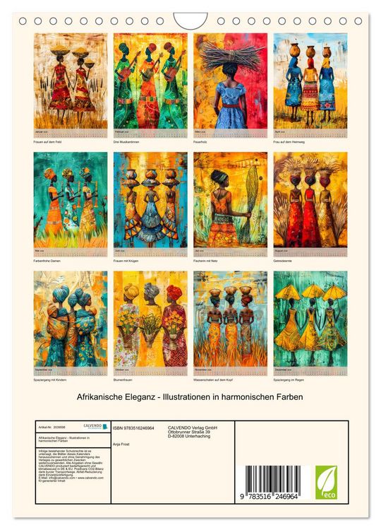 Produktbild: Afrikanische Eleganz - Illustrationen in harmonischen Farben (Wandkalender 2026 DIN A4 hoch), CALVENDO Monatskalender