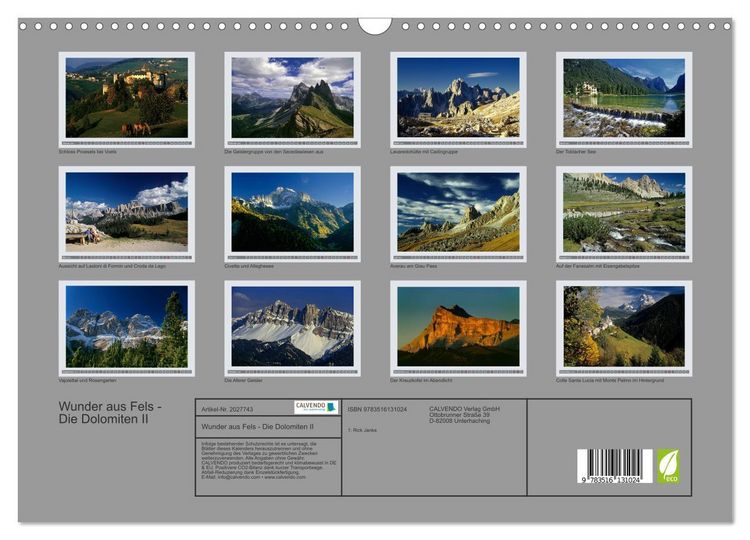 Produktbild: Wunder aus Fels - Die Dolomiten II (Wandkalender 2026 DIN A3 quer), CALVENDO Monatskalender