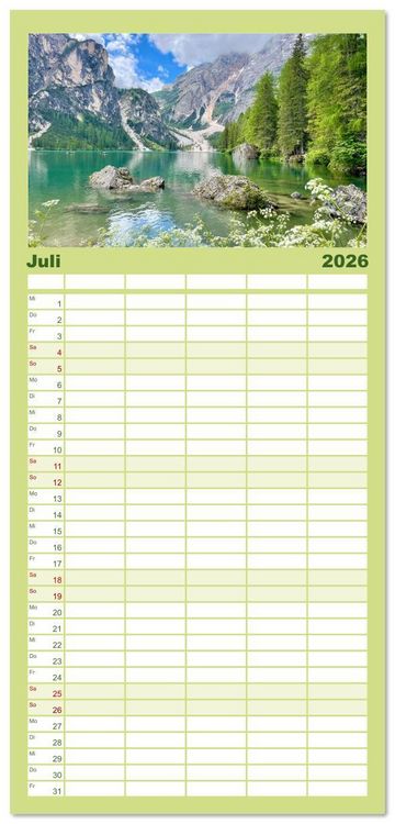 Produktbild: Familienplaner 2026 - S&uuml;dtirol - Traumhafte Berge und Seen im Norden Italiens mit 5 Spalten (Wandkalender, 21 x 45 cm) CALVENDO