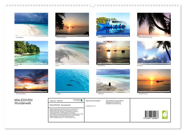 Produktbild: MALEDIVEN Wunderwelt (hochwertiger Premium Wandkalender 2026 DIN A2 quer), Kunstdruck in Hochglanz