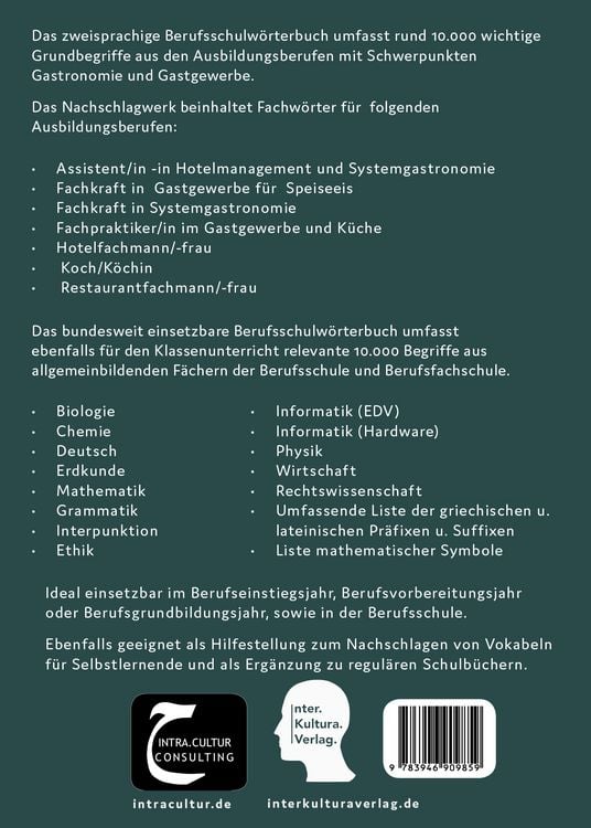 Produktbild: Interkultura Berufsschulw&ouml;rterbuch f&uuml;r Gastronomie und Gastgewerbe. Deutsch-Arabisch