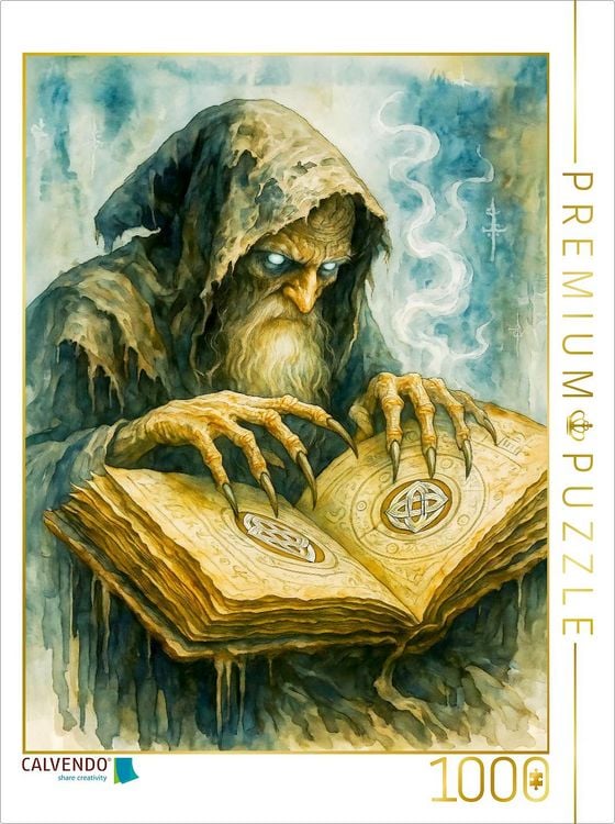 Produktbild: CALVENDO Puzzle Dunkler keltischer Druide mit Zauberbuch und Symbolen | 1000 Teile Lege-Gr&ouml;&szlig;e 64x48cm Foto-Puzzle f&uuml;r gl&uuml;ckliche Stunden
