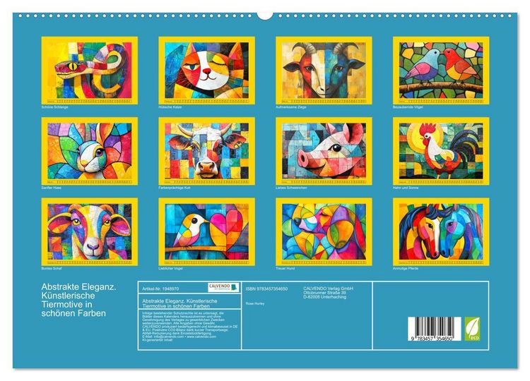 Produktbild: Abstrakte Eleganz. K&uuml;nstlerische Tiermotive in sch&ouml;nen Farben (hochwertiger Premium Wandkalender 2026 DIN A2 quer), Kunstdruck in Hochglanz