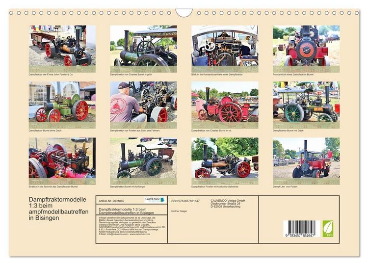 Produktbild: Dampftraktormodelle 1:3 beim Dampfmodellbautreffen in Bisingen (Wandkalender 2026 DIN A3 quer), CALVENDO Monatskalender
