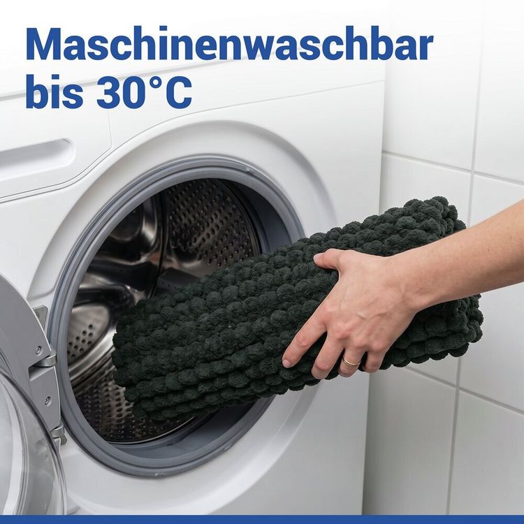 Produktbild: Badteppich Mod. Solivo Dunkelgr&uuml;n, 50 x 80 cm, rutschfest und waschbar bis 30 &deg;C