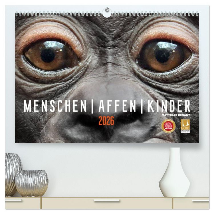 Produktbild: MENSCHEN-AFFEN-KINDER (hochwertiger Premium Wandkalender 2026 DIN A2 quer), Kunstdruck in Hochglanz